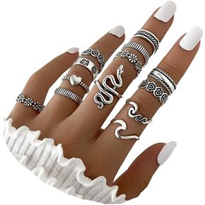 YOOESTORES82 Vintage Silver Knuckle Ring Set Star Moon Elephant Stackable Rings Chain Flower Multiple Midi Finger Ring Sets for Women Girls