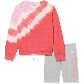 Reebok girls 2-piece Activewear Clothing Set - Long Sleeve Top + Biker/Yoga Gym Shorts