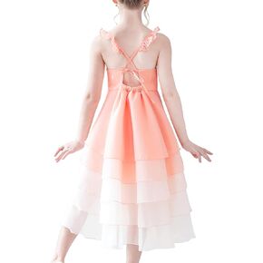 Sunny Fashion Girls Dress Gradient Zigzag Hi-lo Suspender Backless Sleeveless