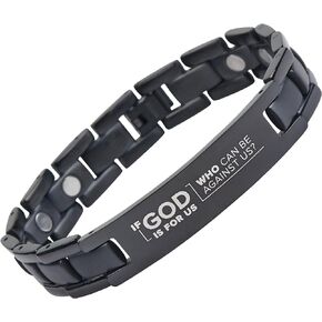 Romans 8:31 - If God Is For Us, Who Can Be Against Us? - Titanium Prayer Bracelet - Magnetic Therapy