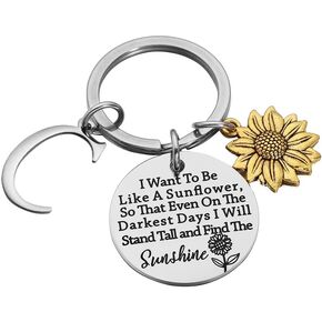 Asqunpin Sunflower Gifts Initial Charm Keychain - I Want to be Like a Sunflower Inspirational Spiritual Gift for Her