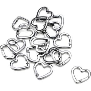 Aluminum Heavy Duty Keychain Clip Heart Shape Key Ring Creative Flat Key Ring Accessories Connector Keychain (16pcs, Gun Black)