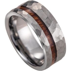 8mm Tungsten Carbide Hawaiian Koa Wood Inlay Comfort Fit Men Ring Engagement Wedding Band, Scratch Resistant Weighted Hypoallergenic with Jewelry Gift Box