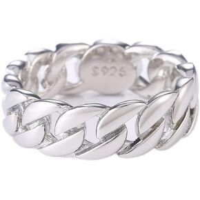 925 Sterling Silver 7mm Wide Cuban Link Chain Ring Hip Hop Stackable Celtic Knot Ring Twisted Chunky Dome Biker Ring Jewelry Gift for Men