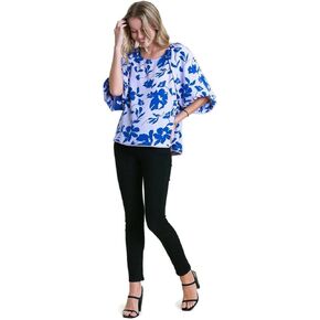 Umgee Graphic Floral Print Puff Sleeve Top