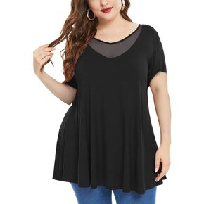 MONNURO Womens Short Sleeve V Neck Sexy Tops Casual Loose Plus Size Tunics Basic T-Shirt for Legging