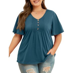 Tanst Sky Womens Plus Size Tops Ruffle Sleeve V Neck Shirts Casual Summer Tunic Blouses XL-5XL