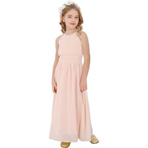 Bow Dream Flower Girl's Dress Ruffled Chiffon Wedding Bridesmaid Youth Big Girls Pageant Party Evening Prom Gowns