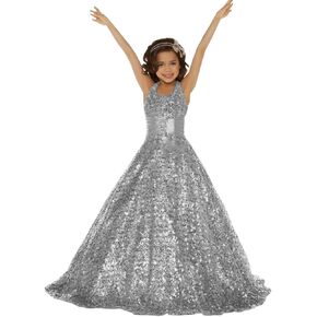 GZCYL Shining Girl Dresses Long Sequins Pageant Girls Dresses Halter Wedding Flower Toddler Gown