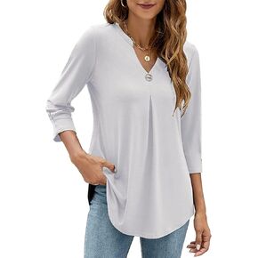 3/4 Sleeve Tunic Tops for Women Dressy Casual V Neck Shirts Loose Fit Business Blouses Trendy 2024 Summer