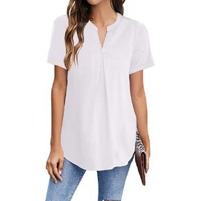 Newchoice Womens Dressy Casual Summer Tops V Neck Short Sleeve Blouses Loose Work Tunic Shirts