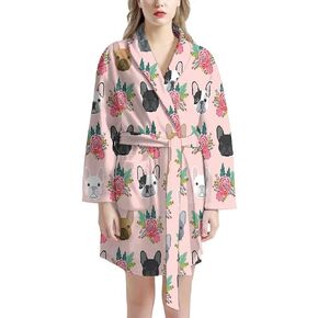 AFPANQZ Women Bathrobe Short Kimono Robe Knee Length Soft Sleepwear with Front Pockets