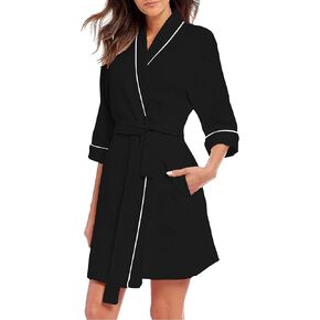 MISSKY رداء حمام نسائي منسوج بنسيج وافل بطول الركبة وملابس نوم ناعمة مع جيوب in Kuwait