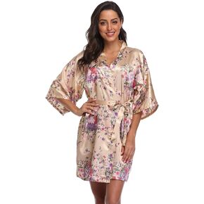 season dressing Floral Satin Kimono Robes Short Bridesmaid Robe for Parties Wedding Robes