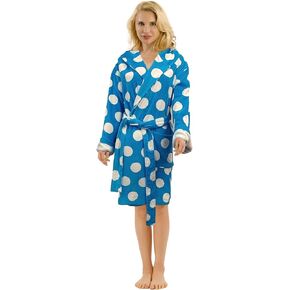 Terry Cotton Hooded Bathrobe For Women, Polka Dot Robe For Ladies