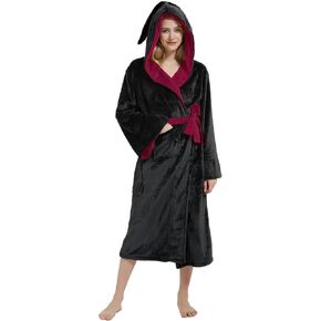 Magic College Styles Flannel Bathrobe Men and Women Night Robe Unisex Adult Hooded Nightdress Sleep Homewear