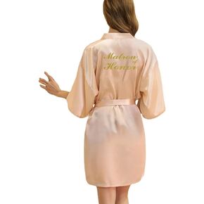 QXQTER Satin Robes for women Bride Bridesmaid Robe for Wedding Bridal Party Getting Ready with Gold Glitter