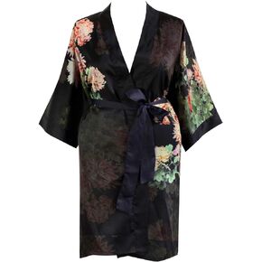 KIM+ONO Women's Plus Size Charmeuse Kimono Robe Short - Watercolor Floral