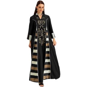 IDOPIP Abayas for Women Muslim Long Sleeve Embroidery Applique Maxi Kaftan Dresses Casual Loose Full Cover Islamic Dubai Robe