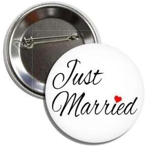 Just Married Black Script with Red Heart Button Badge Pin for Jackets,Hats,Backpacks and More