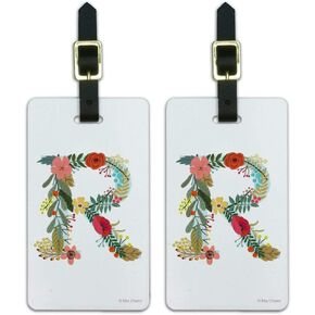 Letter R Floral Monogram Initial Luggage ID Tags Carry-On Cards - Set of 2