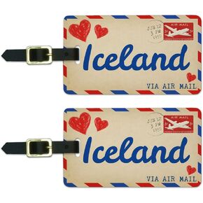 Graphics & More Air Mail Postcard Love for Iceland Luggage Suitcase Carry-on Id Tags, White, One Size