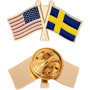 Sweden Flag Lapel Pin Metal with Enamel United States Country Souvenir Hat Men Women Patriotic USA (Double Flag Pin)