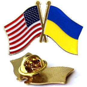 3 Pc Ukraine US American Flag Pin Friendship Peace Brooch Hat Lapel Pins Badge