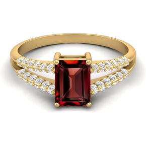 925 Sterling Silver 7x5mm Emerald Cut Natural Garnet Gemstone Women's Solitaire Engagement Ring