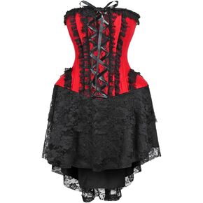 Daisy corsets Womens Top Drawer Steel Boned Strapless Red/Black Lace Victorian Corset Dress
