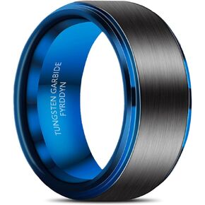 Mens Tungsten Ring 6mm 8mm 10mm Blue Carbon Fiber Inlay Tungsten Carbide Ring Comfort Fit Wedding Band