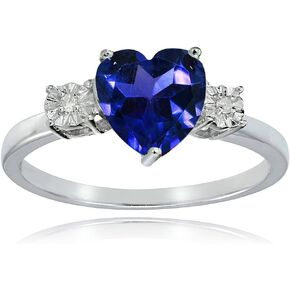 Ice Gems Sterling Silver Created Blue Sapphire and Heart Ring