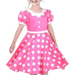 Sunny Fashion Girls Dress Pink Embroidery Square Neck Lantern Puff Short Sleeve