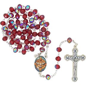 Catholic Confirmation Gift Set Red Acrylic Bead Rosary and Prayer Card with Medal, 20 Inch in Saudi Arabia