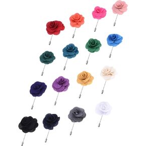 Panfanrel 16 Pieces Flower Men's Lapel Pins Handmade Satin Boutonniere Pin for Suit Wedding Groom with a Box(Multicolor 4)