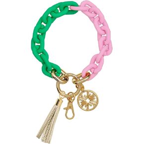 Lilly Pulitzer Chain Link Keychain Bracelet, Keychain Wristlet with Tassel, Cute Key Ring Bracelet for Women (Conch Shell Pink/Spearmint)