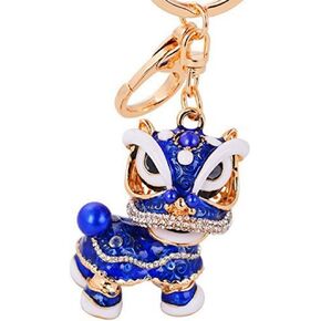 Chinese Style Keychain Dance Lion Rhinestone Pendant Key Chain Keyring For Car Handbag Charm Creative Gift (Red)