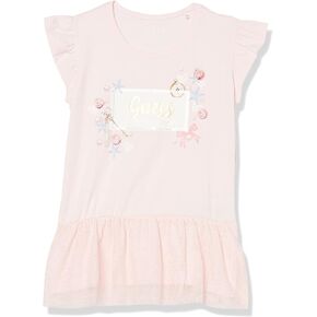 GUESS Girls' Little Organic Stretch Jersey Mesh Hem Logo T-Shirt