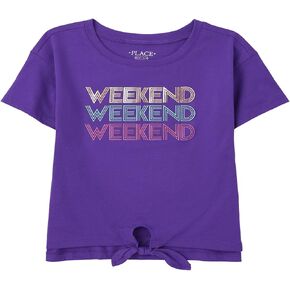 The Children's Place Girls' Active Short Sleeve Graphic Tie Front High Low Top