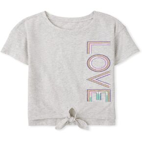 The Children's Place Girls' Active Short Sleeve Graphic Tie Front High Low Top
