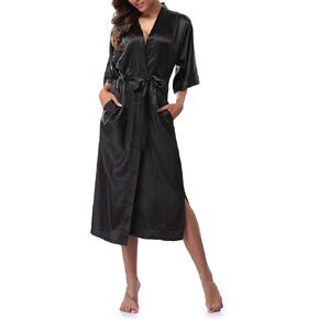 sunshinemall Women's Long Satin Bathrobe Kimono Nightgown Long Dress Gown For Bridal Shower