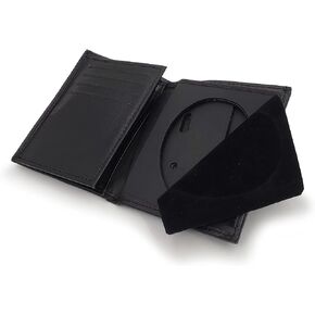 AG Wallets Buffalo Leather Bifold Police Badge Wallet & Card Holder, Sheriff & Law enforcement Sheild Holder, Clip or Pin style Holder (PB01_Black)