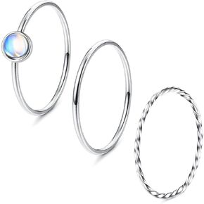 Silver Stackable Rings for Women 3Pcs 925 Sterling Silver Rings Thin Simple Knuckle Rings Minimalist Pinky Middle Pointer Finger Rings Comfort Fit