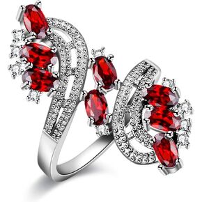 Uloveido Women's Punk Black Wedding Rings Oval and Round Cut Red White Cubic Zirconia Rhinestones Open Tail Anniversary Jewelry J656