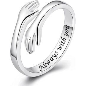 Hug Hands Open Rings Couple Hugging Stackable Rings for Women Always With You and Love You Forever Rings Birthday Gifts