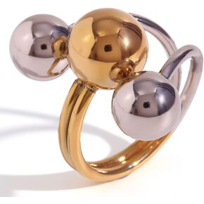 Cute Ball Statement Wrap Ring for Women Girls Gold Silver Round Balls Layered Expandable Open Stacking Finger Bands Rings Comfort Fit Engagement Christmas Jewelry Gift