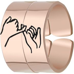 Pinky Swear Stacking Ring Set for Couple Best Friend Stainless Steel Adjustable Rins Birthday Gift for Couples BFF