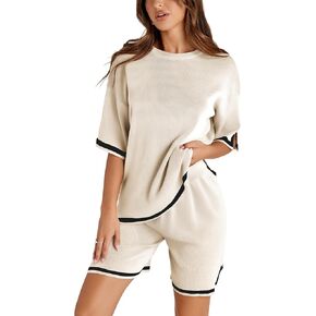 سترة نسائية من قطعتين من Faleave سترة محبوكة كاجوال بلوفر علوي مجموعات قصيرة أطقم صالة رياضية in Kuwait