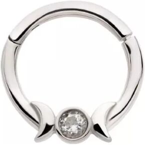 Pierced Owl 16GA 316L Stainless Steel Triple Moon Phase with CZ Crystal Center Hinged Segment Ring