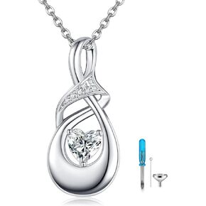 POPLYKE Frog/Tree of Life/Waterdrop/Butterfly Cross/Angel Wings Urn Necklace for Ashes for Women Sterling Silver Cremation Necklace with Blue Circle Crystal Jewelry for Human